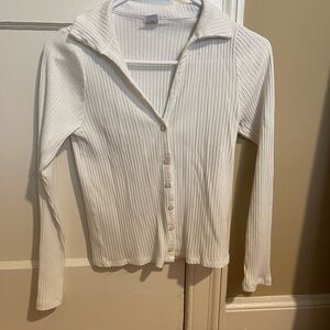 White Ribbed Button-Up top